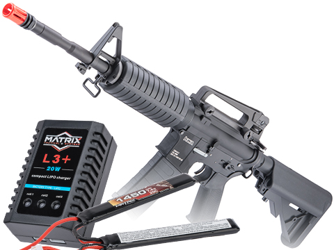 KWA Full Metal KM4A1 / M4 Carbine Airsoft AEG Rifle (Package: Add 7.4V 20C 1450mAh LiPo Battery + Charger)