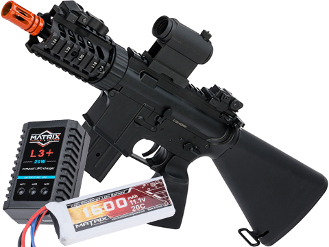 Golden Eagle Li-poly Ready Stubby CQB M4 Airsoft AEG w/ Reinforced Black Metal Gearbox (Color: Black - 11.1v LiPo Battery Package)