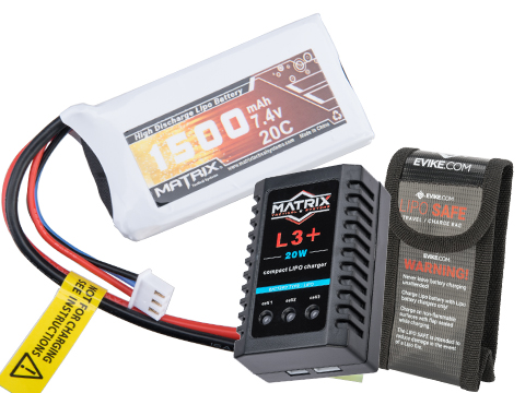 Matrix High Performance 7.4V Airsoft LiPo Battery Starter Pack w/ BMS Smart Charger (Model: PEQ Type / 1500mAh / 15C / Small Tamiya)