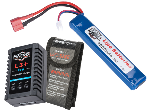 AEG LiPo Battery Starter Package w/ Smart Charger & LiPo SAFE (Battery: 7.4v 1000mAh Deans Stick Type)