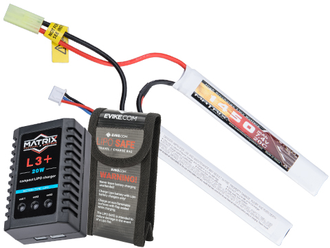 Matrix High Performance 7.4V Butterfly Type Airsoft LiPo Battery (Configuration: 1300mAh / 20C / Small Tamiya / BMS Smart Charger Starter Package)