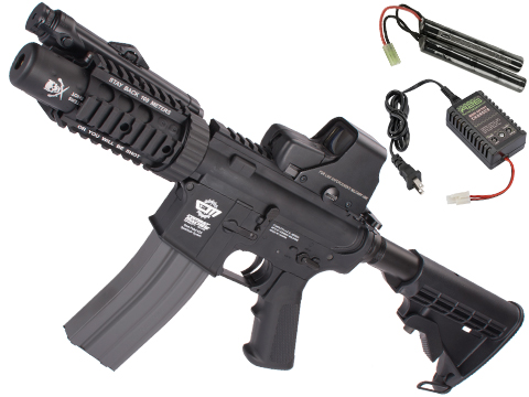 Evike Custom Class I G&G M4 Stubby Killer Airsoft AEG Rifle - Black (Package: Add 9.6 Butterfly Battery + Smart Charger)