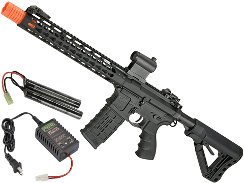 G&G GC16 Wild Hog Polymer Airsoft AEG Rifle with 12 Keymod Rail - Black (Package: Add 9.6 Butterfly Battery + Smart Charger)
