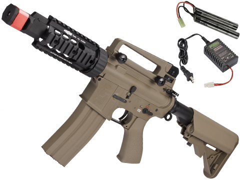 Evike Class I Custom G&G Full Metal M4 Tank Airsoft AEG Rifle w/ Crane Stock - Tan (Package: Add 9.6 Butterfly Battery + Smart Charger)