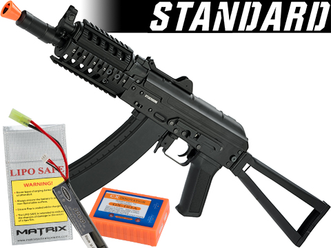 CYMA Stamped Steel AKS-74UN RAS Airsoft AEG Rifle with Steel Folding Stock (Model: Standard / 7.4v LiPo Battery + Charger)