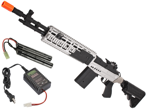 CYMA Sport Full Metal M14 EBR Designated Marksman Rifle Airsoft AEG (Color: Two Tone / Crane Stock / Add 9.6v NiMH Battery + Charger)