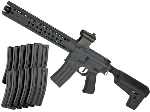 Krytac War Sport Licensed LVOA-S M4 Carbine Airsoft AEG Rifle (Model: Combat Grey / 400 FPS / 10 Mag Bundle)