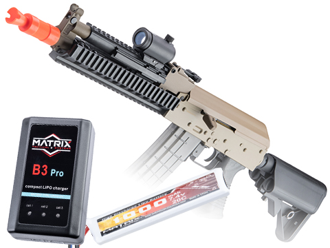 JG AK47 Dynamic Tactical RIS Airsoft AEG w/ Metal Gearbox (Color: Tan - 7.4v LiPo Battery Package)