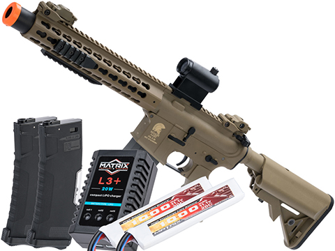 Matrix / S&T Sportsline M4 RIS Airsoft AEG Rifle w/ G3 Micro-Switch Gearbox (Model: Dark Earth Keymod 10 w/ Suppressor / Go Airsoft Package)