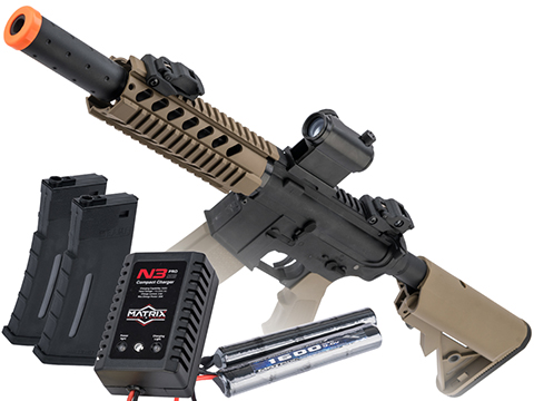 Specna Arms CORE Series M4 AEG (Model: M4 CQB Suppressed / 2-Tone Black & Tan / Go Airsoft Package)