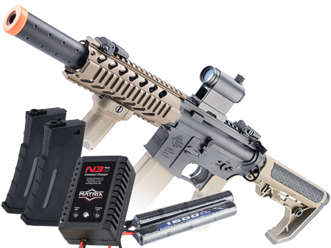 Specna Arms / Rock River Arms Licensed EDGE Series M4 AEG (Model: M4 CQB Suppressed / 2-Tone Black & Tan / Go Airsoft Package)