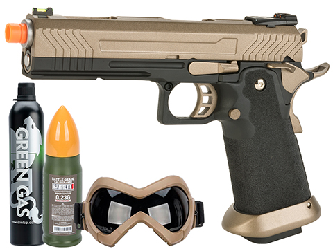 AW Custom Hi-Capa Competition Grade Gas Blowback Airsoft Pistol (Color: Flat Dark Earth / Starter's Package)