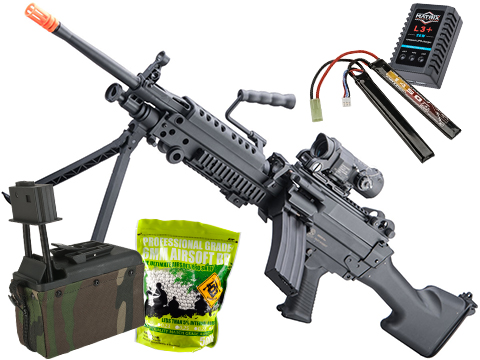 Cybergun FN Licensed M249 MINIMI Featherweight Airsoft Machine Gun (Model: M249 E2 / <350 FPS / Support Package)