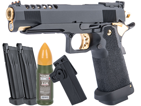 AW Custom Gold Match HX27 Hi-CAPA Gas Blowback Airsoft Pistol (Model: 5.1 / Black & Gold / Carry Plus Package)