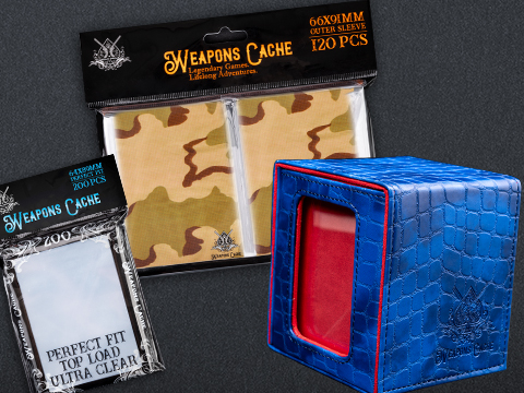Weapons Cache Protect Bundle with WC Art Series Outer and Perfect Fit Inner Card Sleeves and a WC Commander Bunker Deck Box (Style: Desert Camo / Blue & Red)