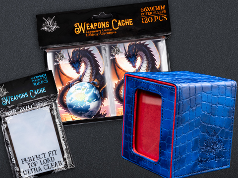 Weapons Cache Protect Bundle with WC Art Series Outer and Perfect Fit Inner Card Sleeves and a WC Commander Bunker Deck Box (Style: Guardian Dragon / Blue & Red)