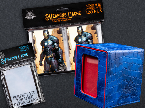 Weapons Cache Protect Bundle with WC Art Series Outer and Perfect Fit Inner Card Sleeves and a WC Commander Bunker Deck Box (Style: Iron Bat / Blue & Red)