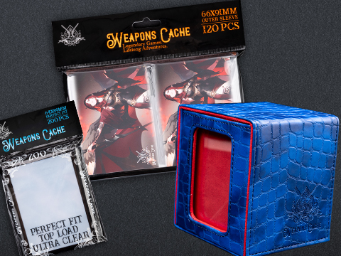 Weapons Cache Protect Bundle with WC Art Series Outer and Perfect Fit Inner Card Sleeves and a WC Commander Bunker Deck Box (Style: Winged Sorceress / Blue & Red)
