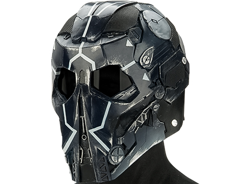 Evike.com R-Custom Fiberglass  Stalker Full Face Mask (Color: Black White Line  / Smoke Lens)