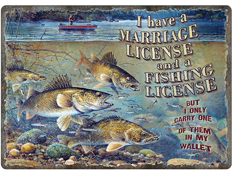 River's Edge Decorative Tin Sign (Type: Marriage and Fishing / 12in x 17in)