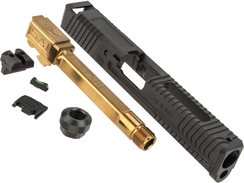 EMG / Salient Arms International Slide Kits for BLU Gas Blowback Training Pistols by G&P (Model: Steel BLU Standard /  Gold Barrel)