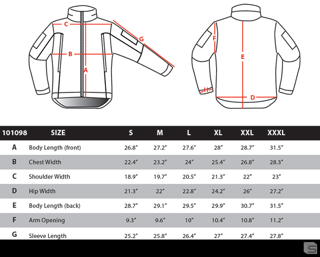 Condor Jacket Size Chart