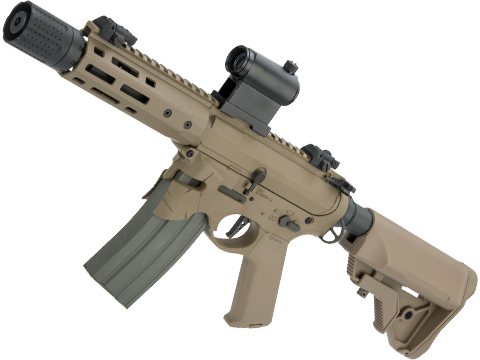 EMG / Sharps Bros Overthrow Licensed Advanced M4 Airsoft AEG Training Rifle w/ Slim Motor Grip (Color: Dark Earth / 8 PDW)