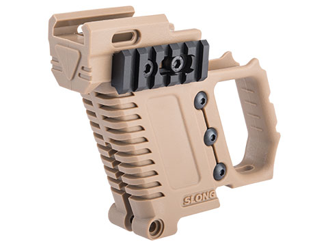Slong Airsoft 3D Printed Front Grip with Magazine Caddy for Elite Force / UMAREX GLOCK Airsoft Gas Blowback Pistols (Color: Tan)
