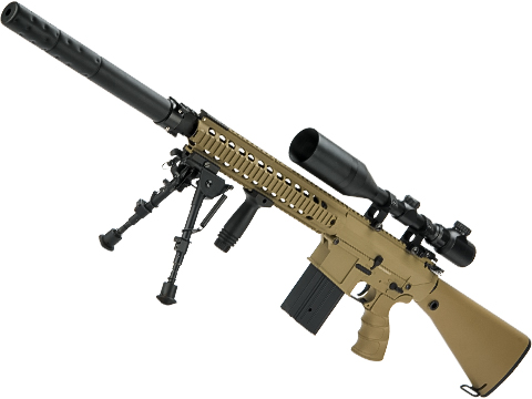 Matrix Full Size SR25 Precision Rifle Airsoft AEG (Model: Metal Receiver / Tan)