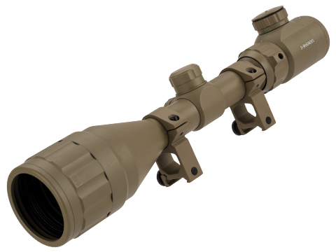 UFC 3-9X50 AOEG Illuminated Variable Zoom Rifle Scope with Scope Rings (Color: Tan)