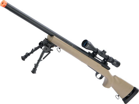Snow Wolf US Army Style M24 Airsoft Bolt Action Scout Sniper Rifle w/ Fluted Barrel (Color: Tan + Scope)