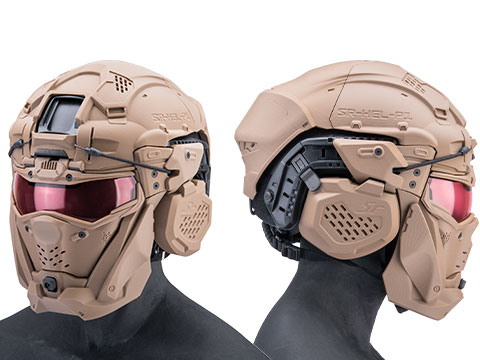 SRU SR Tactical Helmet w/ Integrated Cooling System & Flip-Up Visor (Color: Tan)