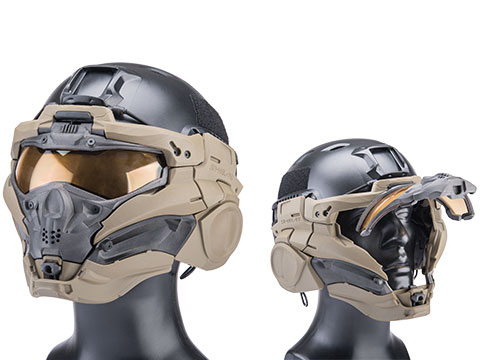 SRU SR Tactical Face Shield Type II w/ Integrated Cooling System & Flip-Up Visor (Color: OD)