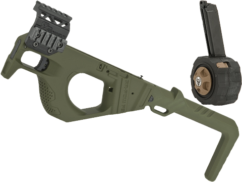 SRU 3D Printed PDW Carbine Kit for P80 Series Gas Blowback Airsoft Pistols (Color: OD Green w/ Drum Mag)