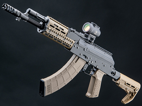 EMG Strike Industries TRAX AK74 Stamped Steel Airsoft AEG Rifle w/ Buffer Tube Stock (Model: Carbine / Tan)