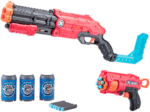 XHERO Foam Dart Gun Superhero Pump Action Rifle and Pistol Set w/ Darts and Targets