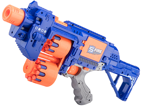 Blaze Storm Vulcan Foam Blaster Full Auto Electric Foam Dart Rifle with Drum Mag (Color: Blue / Short)