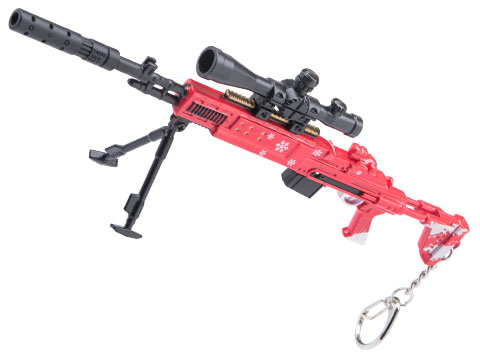 Die-Cast Metal Model Gun Keychain w/ Removable Accessories (Model: MK14 / Holiday Cheer)