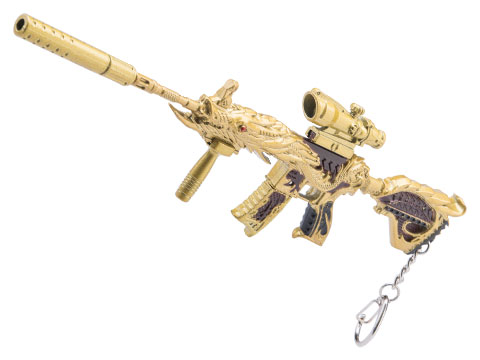 Die-Cast Metal Model Gun Keychain w/ Removable Accessories (Model: M416 / Golden Dragon)