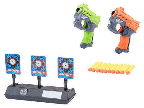Foam Blaster Dual Pistol Set w/ Electronic Auto Reset Shooting Targets