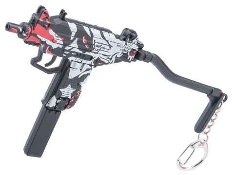Die-Cast Metal Model Gun Keychain w/ Removable Accessories (Model: UZI / Bone Tengu)