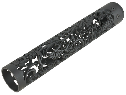 Unique ARs CNC Machined Lotus Dragon Handguard for AR15 Pattern Rifles (Color: Black / 12 / AR15 Barrel Nut)