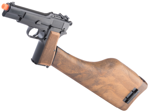 WE Tech New Version Hi-Power Gas Blowback Airsoft Pistol w/ Wood Stock (Color: Black)