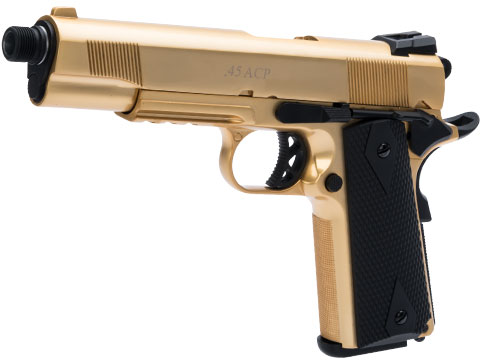 WE-USA Metal 1911 Railed Frame Heavy Weight Airsoft Gas Blowback Pistol - 24k Gold Plated