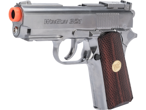 WG High Power 1911 Compact Airsoft CO2 Powered Gas Pistol (Color: Chrome / Wood Grip)
