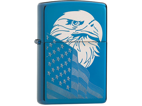 Zippo Classic Lighter Patriotic Series (Model: Eagle and Flag / High Polish Blue)